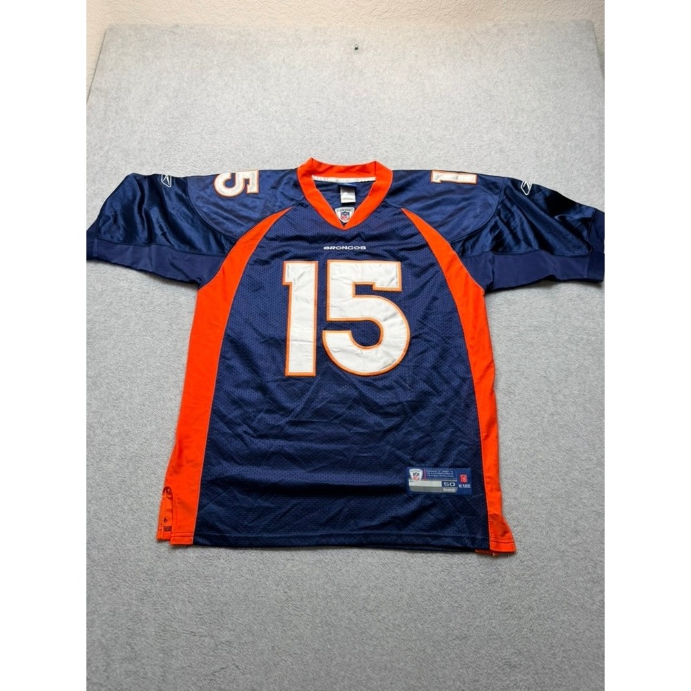 Reebok Denver Broncos Brandon Marshall 15 NFL Jersey Navy Blue Orange Mens 50